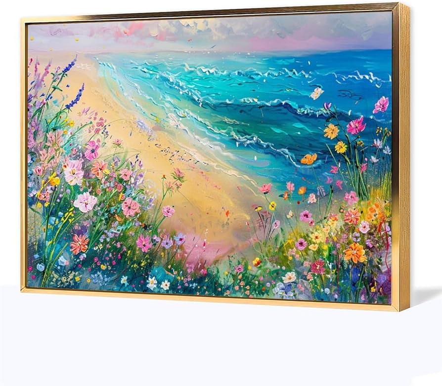 Amazon.co.jp: 絵画 色とりどりの花とビーチ アートパネル ポスター